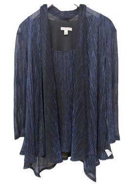 Dressbarn Evening Jacket Size Large Blue Black Sparkle Sheer Attached Tank NWT